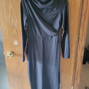 Classic Black Long-Sleeve Midi Dress